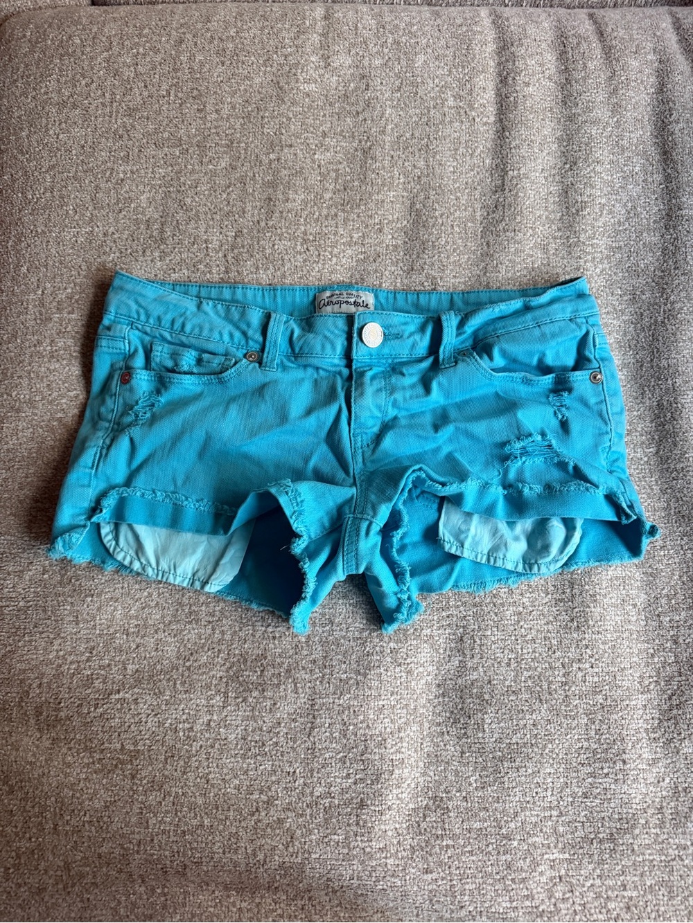 Aeropostale Bright Turquoise Distressed Jean Shorts